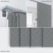 gray checker pattern natural woven fabric light filtering panel blinds sliding rail track and bottom rail