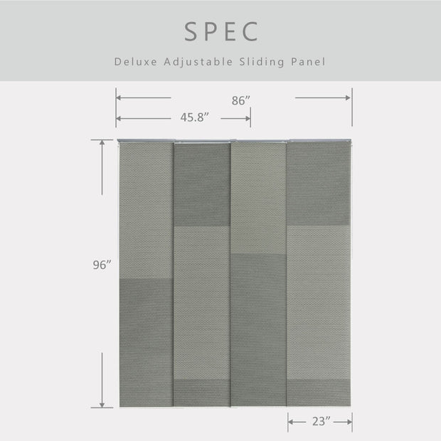 gray color block natural woven fabric light filtering adjustable sliding panels size