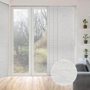 Marble_natural_woven_white_light_filtering_adjustable_sliding_panels_open_with_swatch