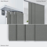 gray natural woven fabric light filtering panel blinds sliding rail track and bottom rail