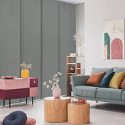 gray natural woven fabric light filtering sliding door blinds
