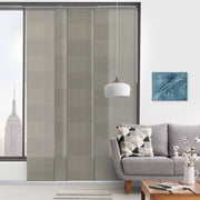 gray sliding panel blinds open