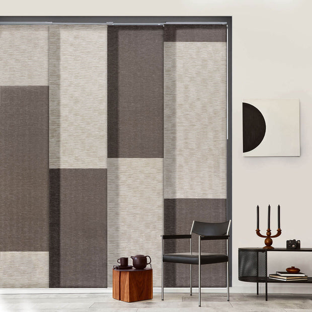 brown block pattern blinds