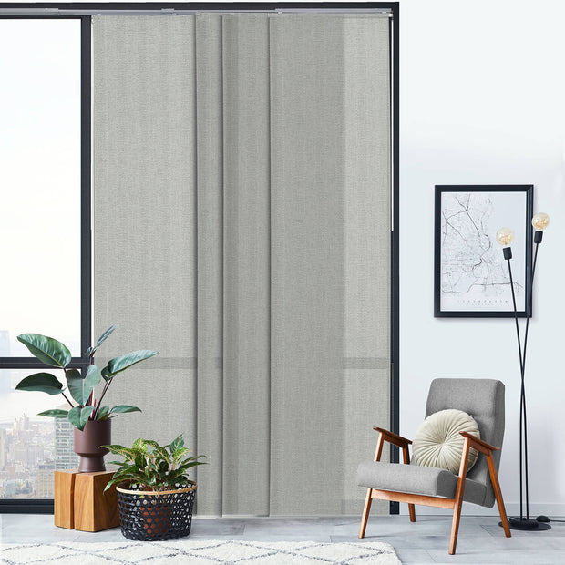 gray light filtering large window covering
