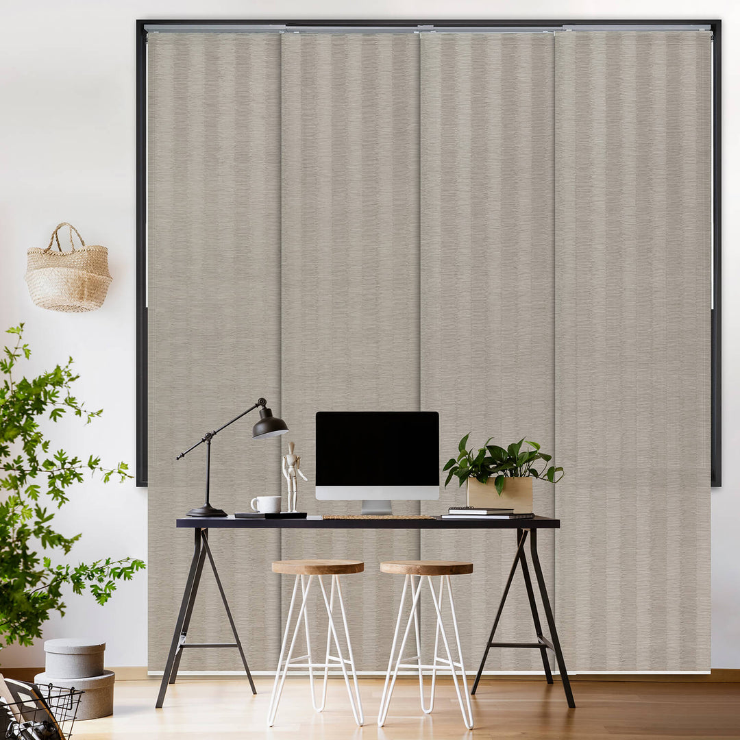 beige light filtering window treatment 