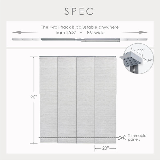 white panel blinds size