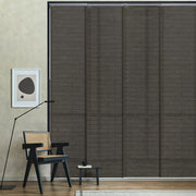 brown brick pattern sliding panel blinds