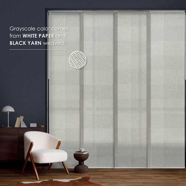 light gray vertical panel blinds