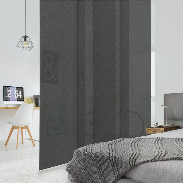 dark gray checker pattern natural woven fabric room divider